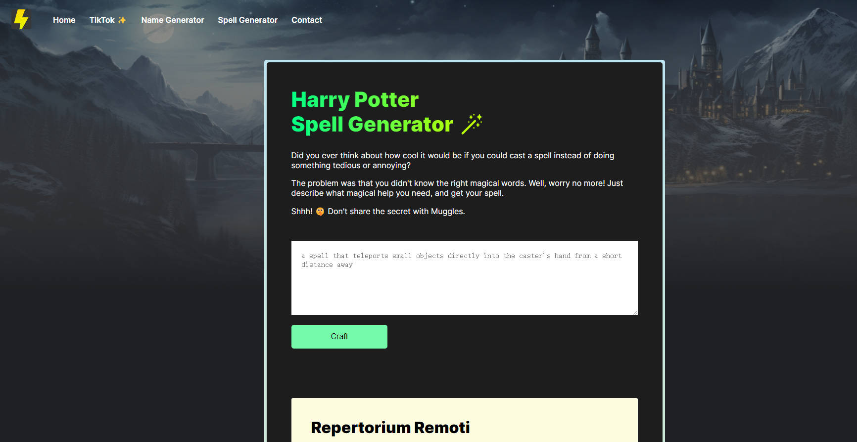 Harry Potter Spell Generator gallery image