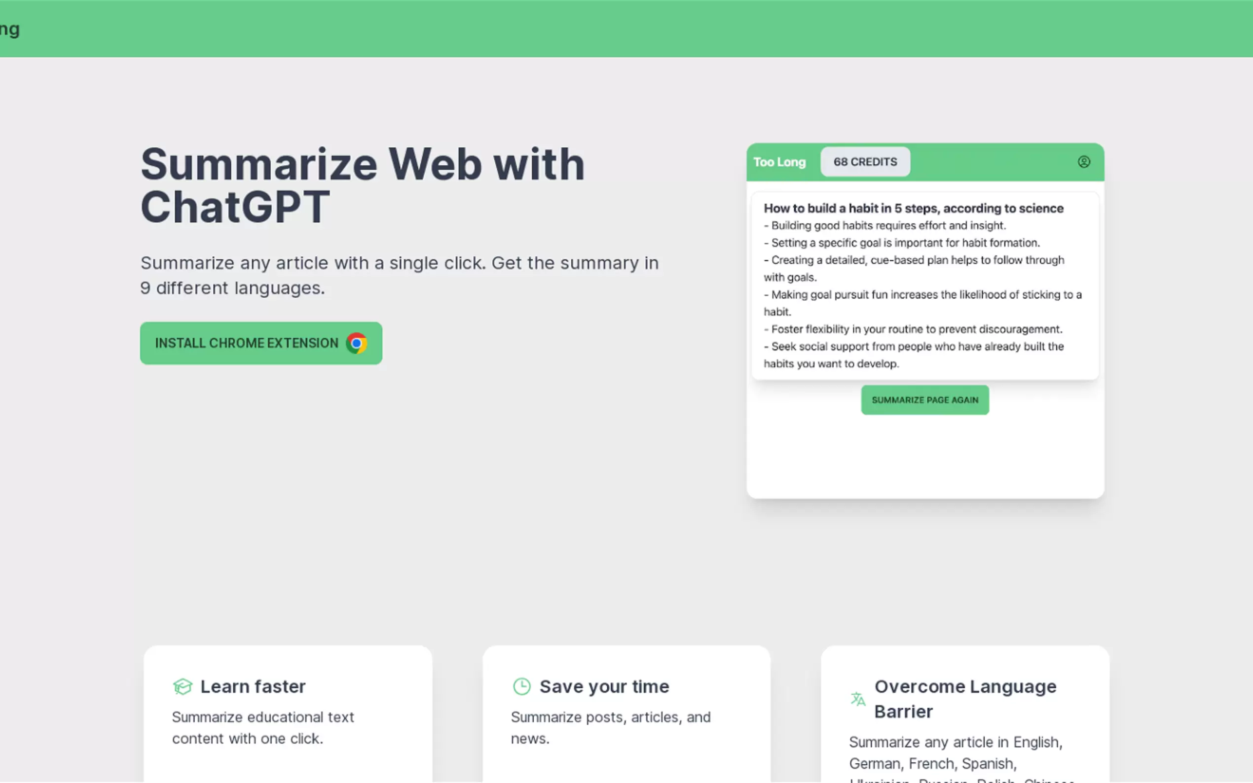 Too Long - AI-based articles summarizer gallery image
