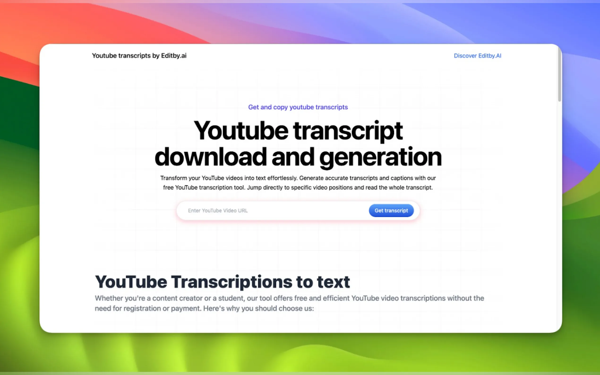 YouTube transcripts by Editby.ai gallery image