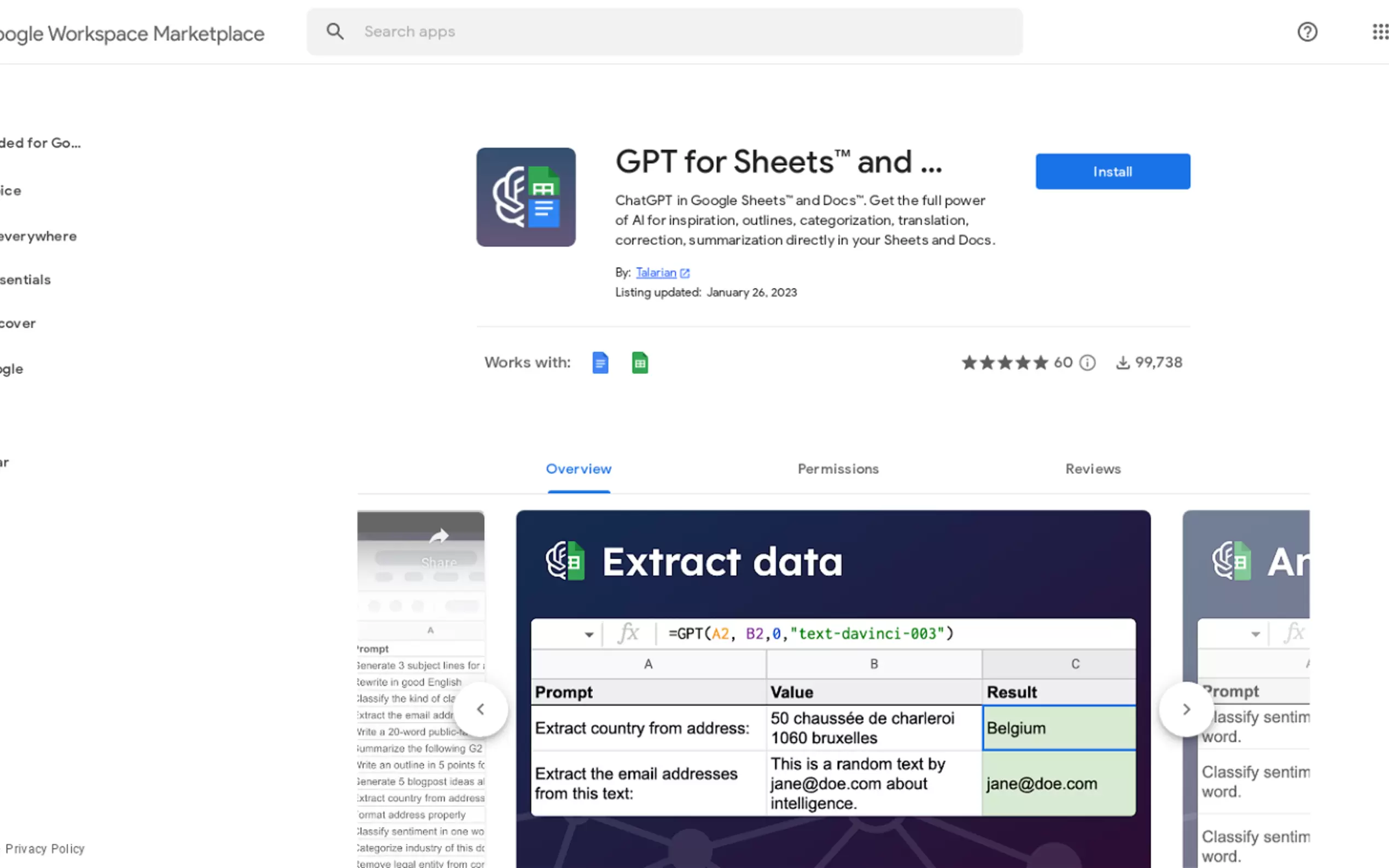 GPT for Sheets gallery image