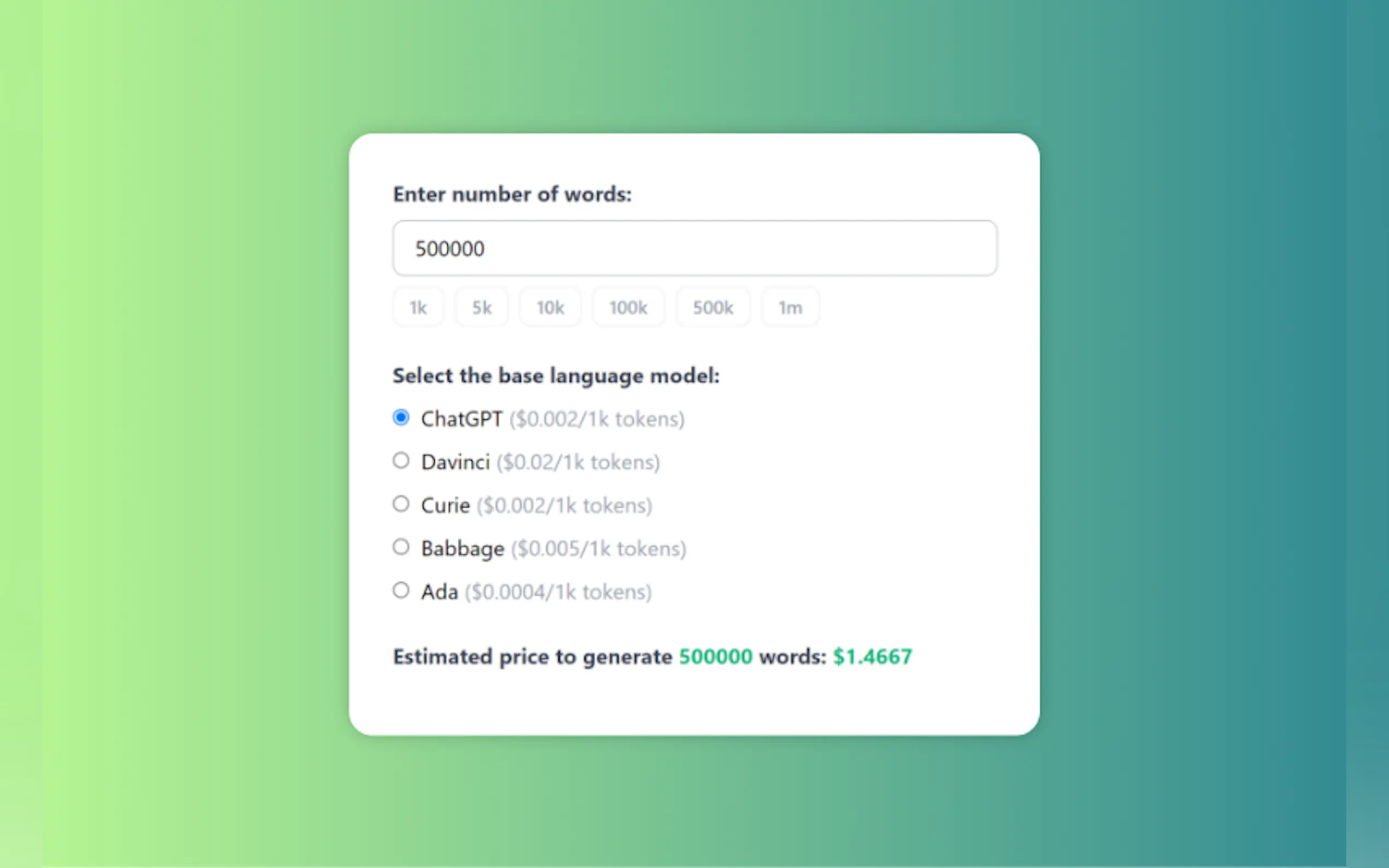 OpenAI GPT Price Calculator gallery image