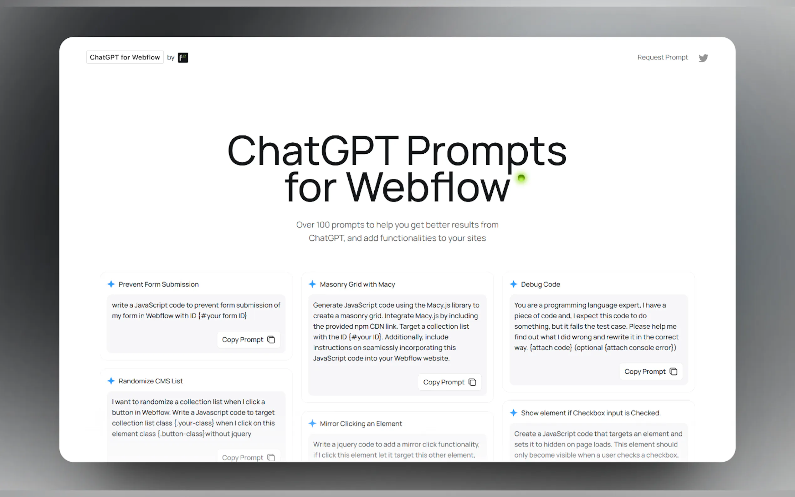 ChatGPT Prompts for Webflow gallery image