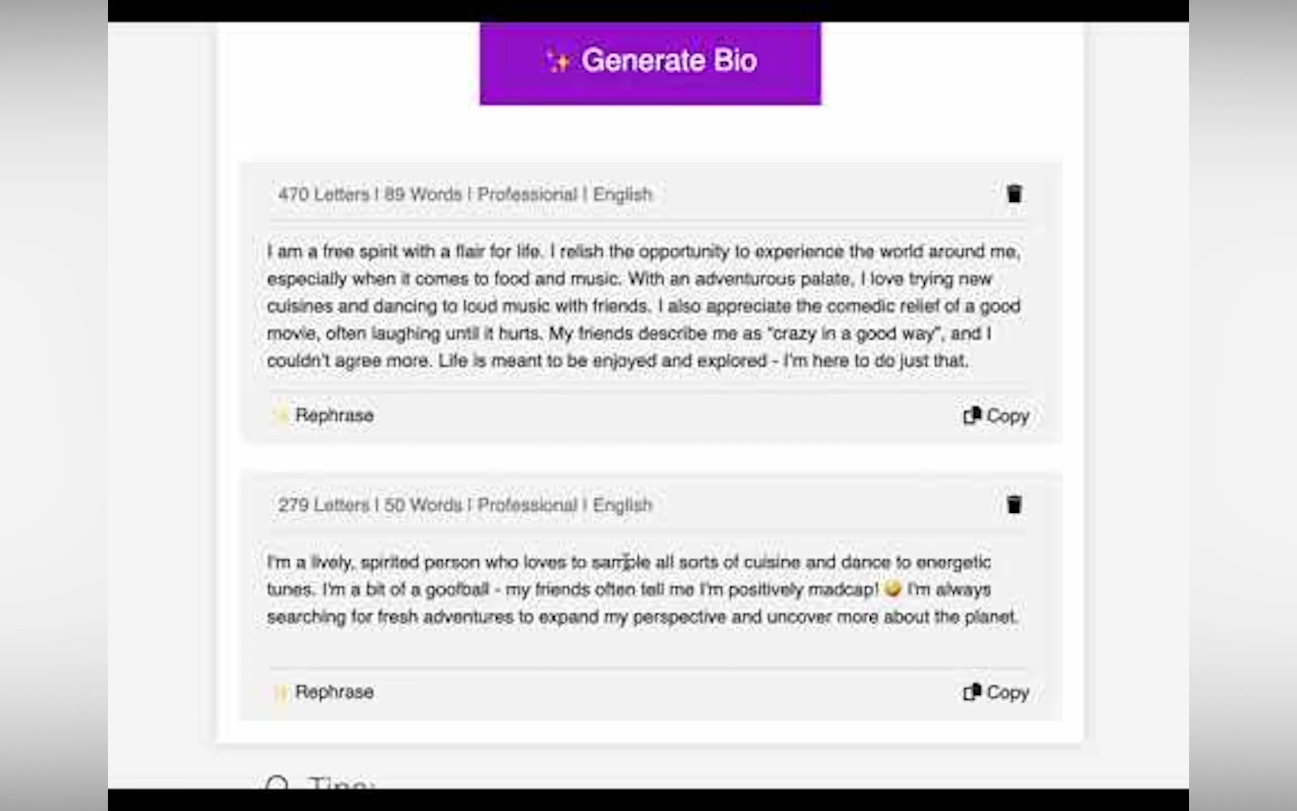 Social Media Bio Generator gallery image