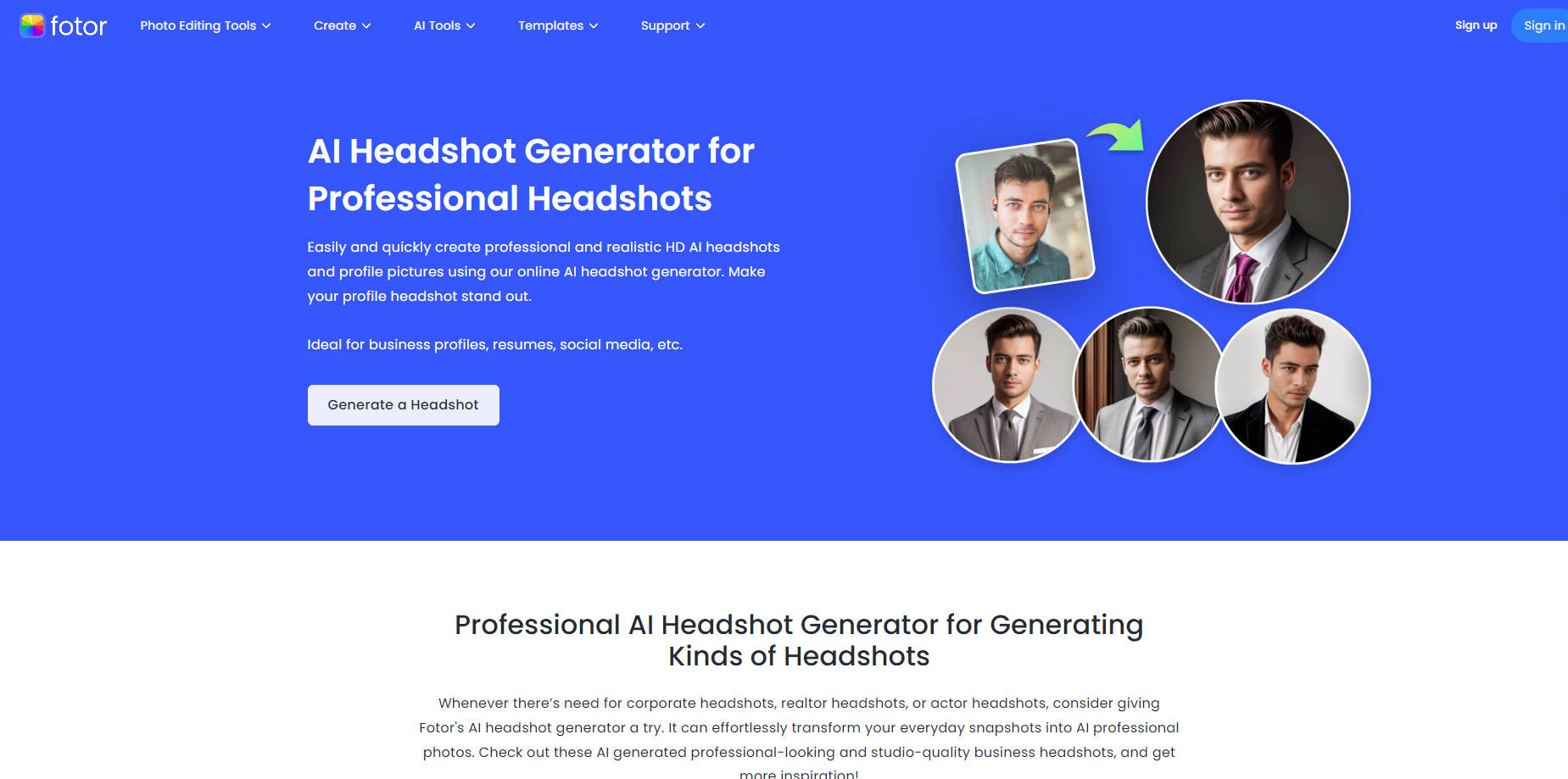 Fotor's AI Headshot Generator gallery image