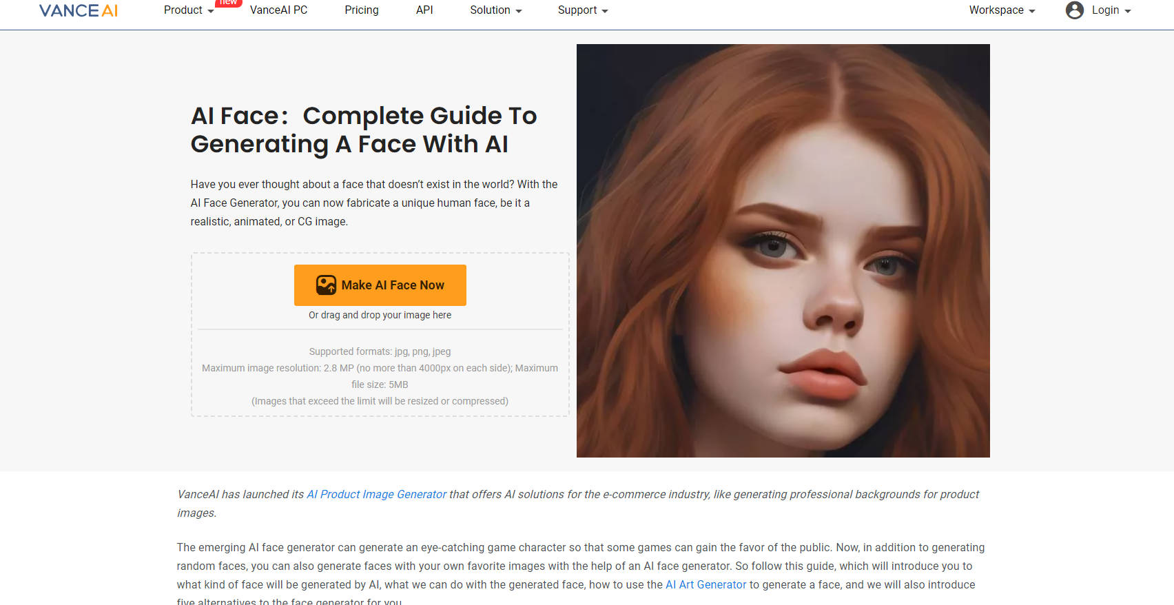 Vanceai's AI face generator gallery image