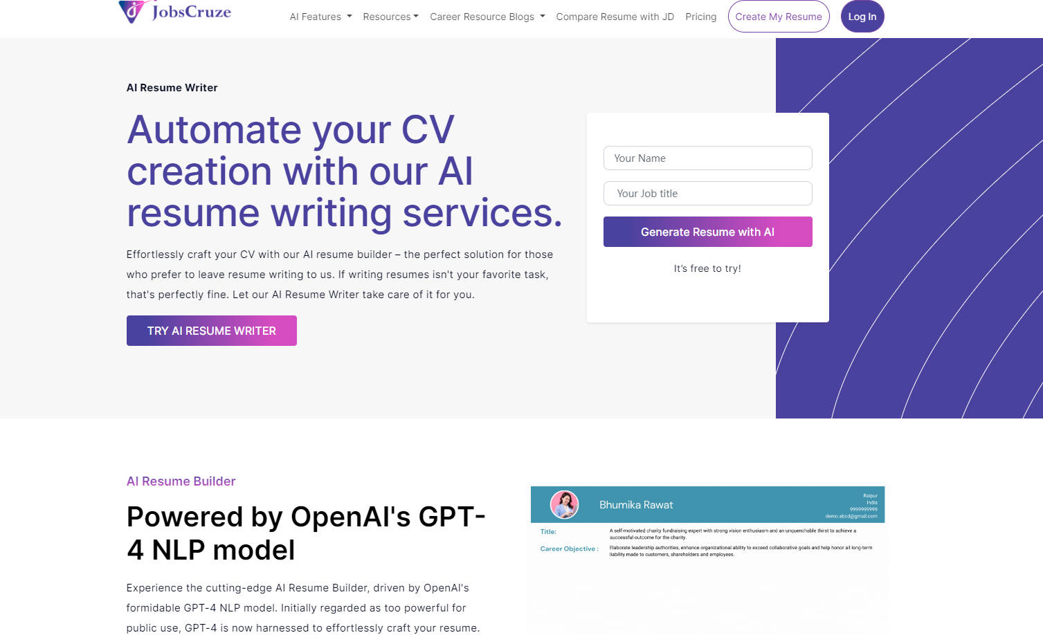Jobscruze AI Resume Writer gallery image