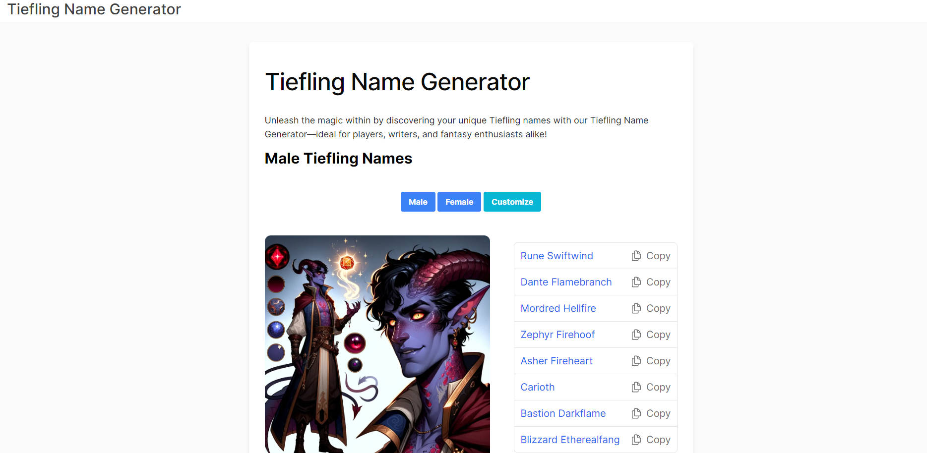 Tiefling Name Generator gallery image