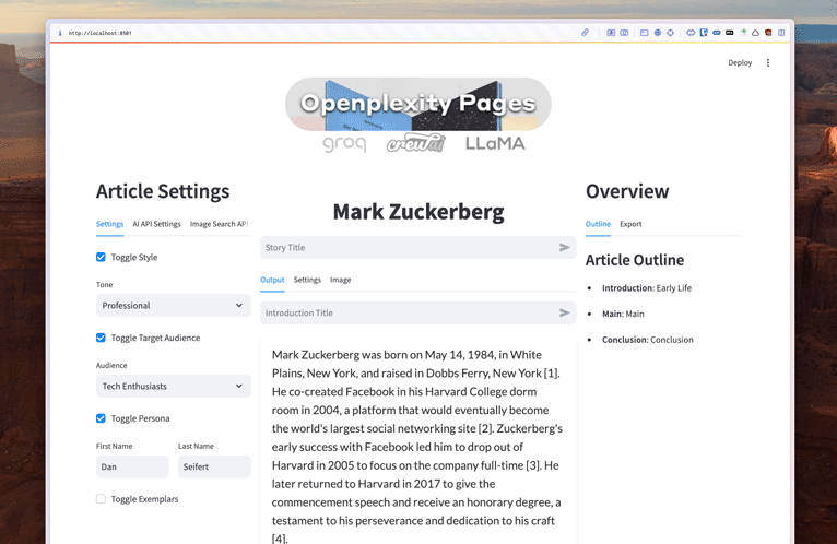 OpenPlexity Pages gallery image